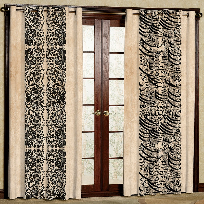 پرده بارمان دکور طرح نستعلیق مدل مخمل پانچی کد LR5638 W سایز 140x280 سانتی متر