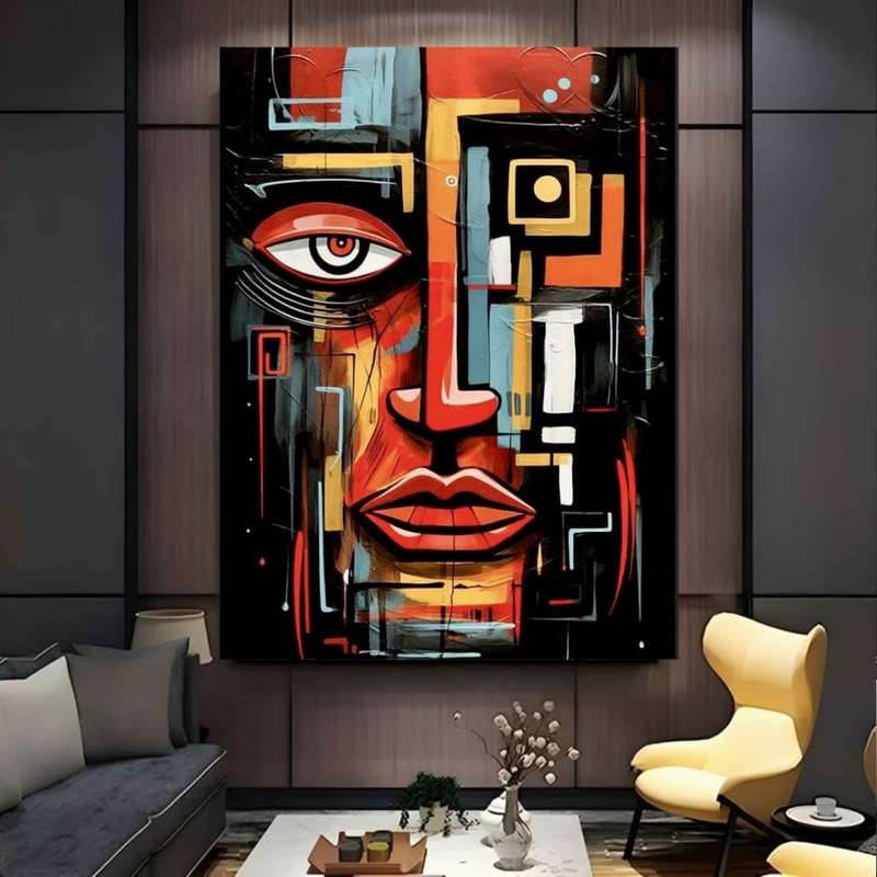 تابلو بوم طرح مخمل کوبیسم مدل چهره هندسی کد BK24391 تابلو بوم طرح مخمل کوبیسم مدل چهره هندسی کد BK24391