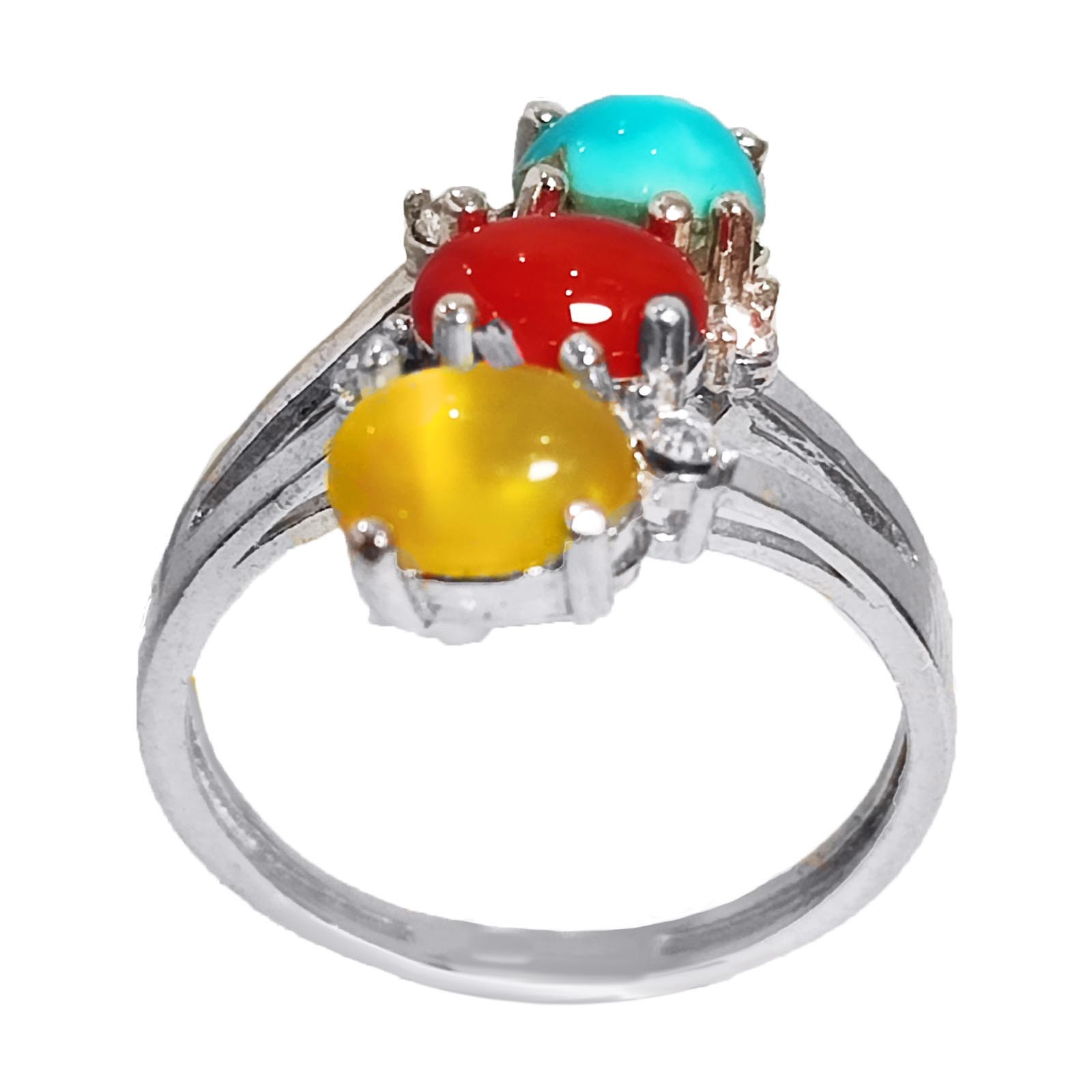 انگشتر نقره زنانه مدل سه نگین YW4217 انگشتر نقره زنانه مدل سه نگین YW4217