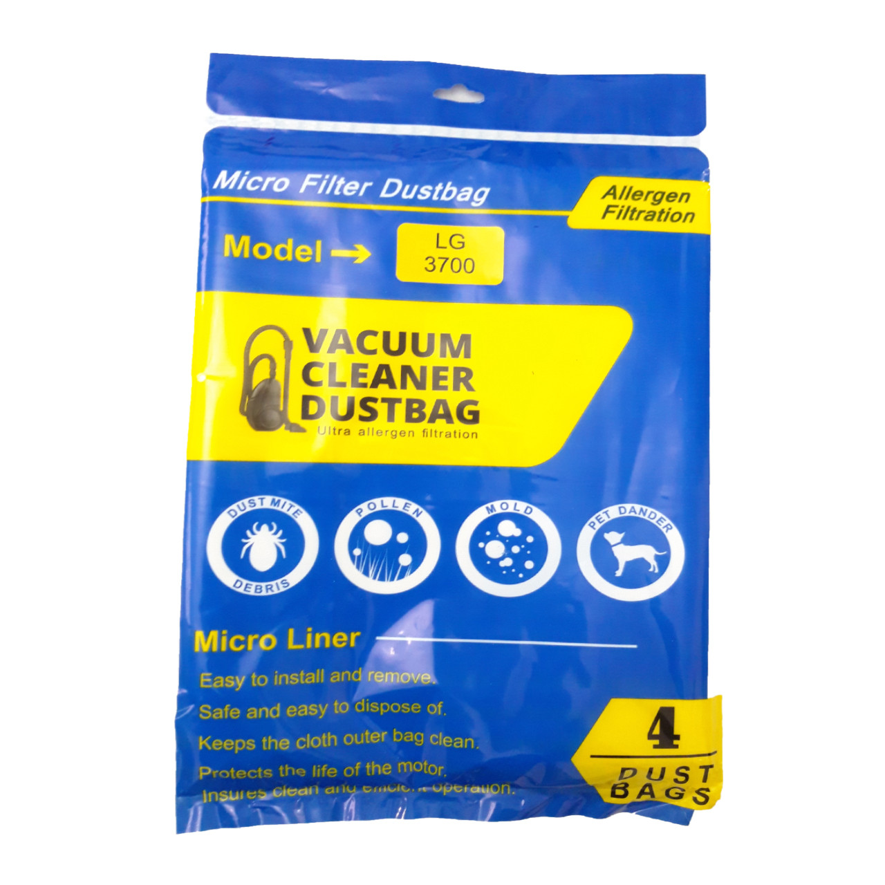 پاکت جاروبرقی مدل 3700 بسته 4 عددی مناسب برای جاروبرقی ال جی 3700