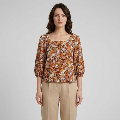 بلوز آستین سه ربع یقه خشتی زنانه ال سی وایکیکی مدل Floral23