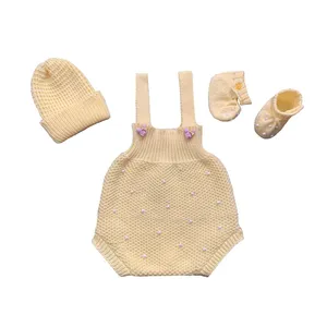 ست 3 تکه لباس بافتنی نوزادی مدل مرواریدی