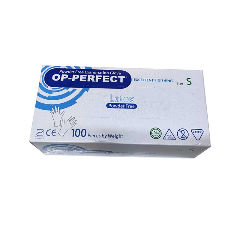 دستکش یکبار مصرف لاتکس حریر مدل OP-PERFECT سایز اسمال ده بسته 100 عددی