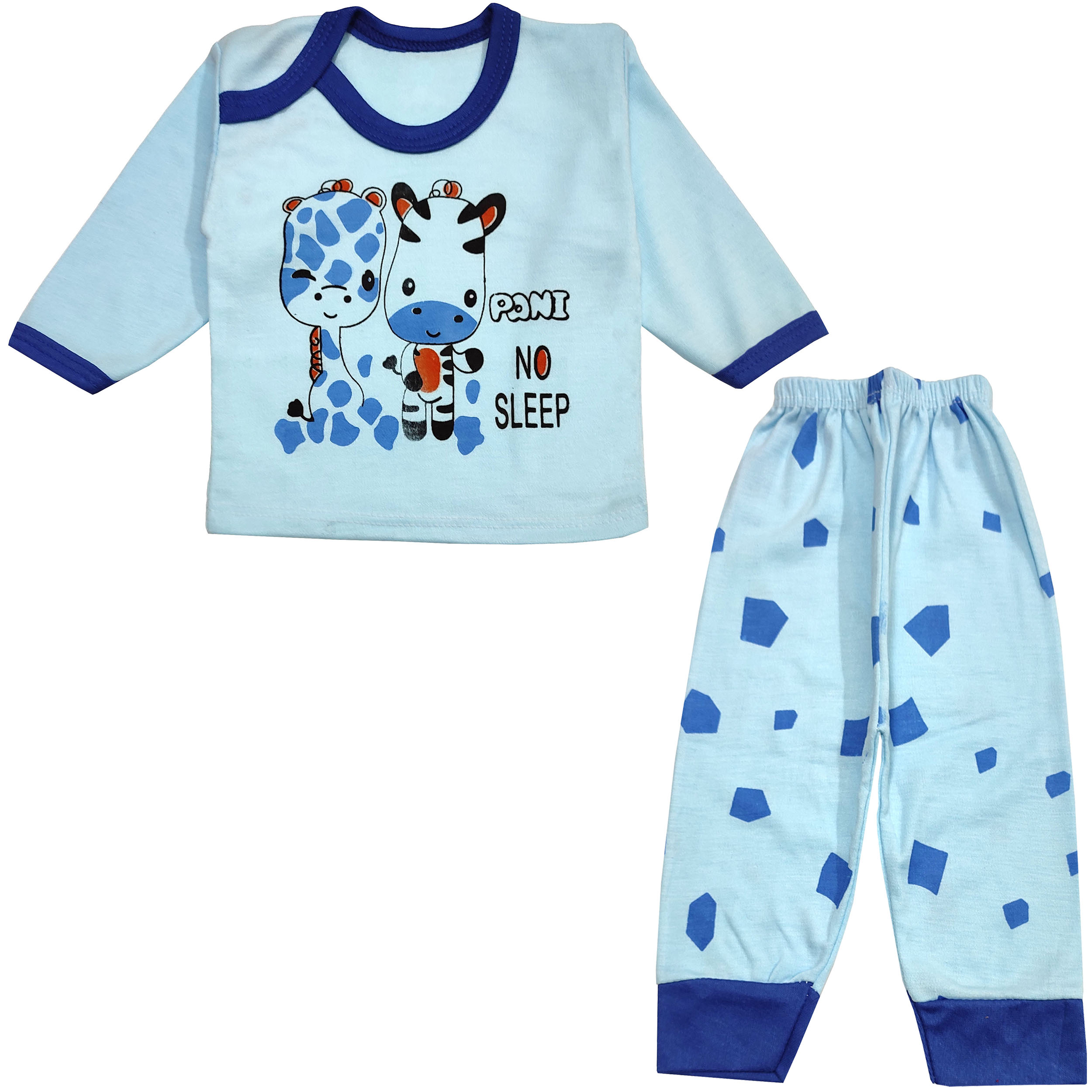 ست تی شرت و شلوار نوزادی مدل گورخر کد 3728 رنگ آبی