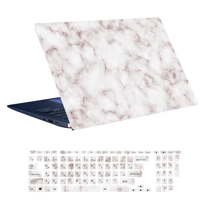 استیکر لپ تاپ توییجین و موییجین طرح Marble کد 49 مناسب برای لپ تاپ 15.6 اینچ به همراه برچسب حروف فارسی کیبورد 