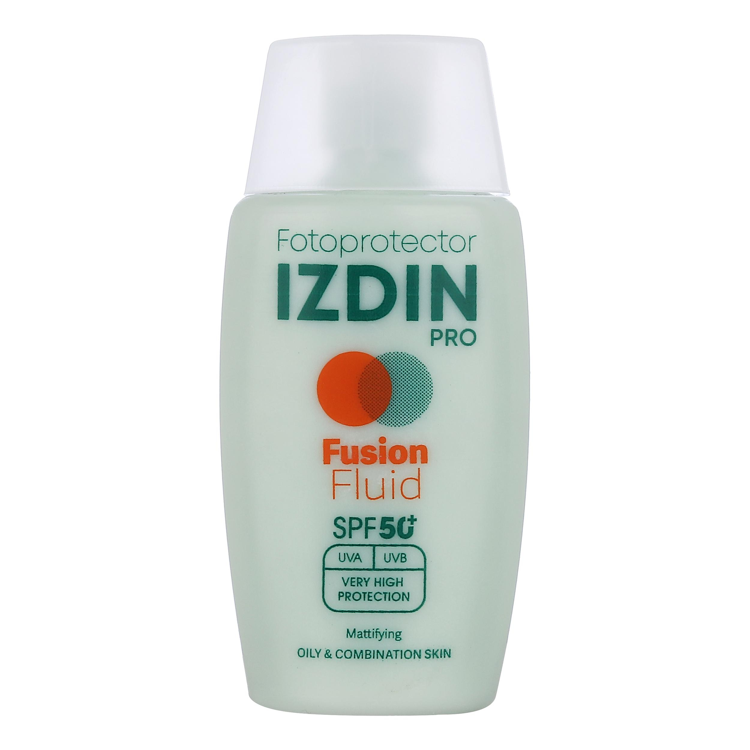 فلوئید ضد آفتاب بی‌رنگ صورت و گردن ایزدین پرو SPF 50 مدل Safe Eye Tech محافظ در برابر اشعه UVA و UVB ‌مناسب برای پوست چرب و مختلط حجم 50 میلی‌لیتر