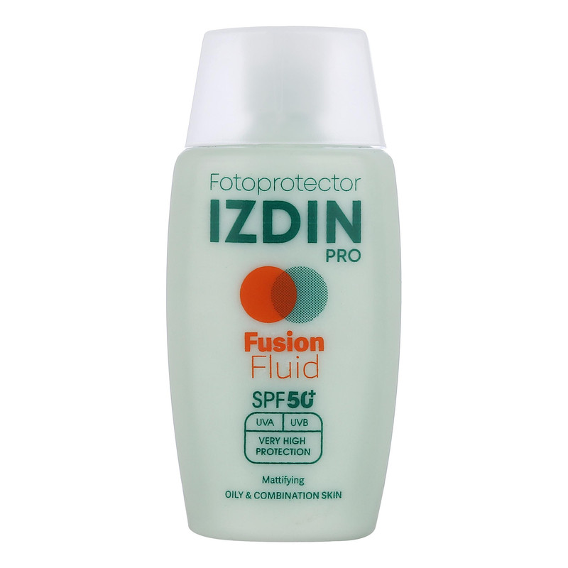فلوئید ضد آفتاب بی رنگ صورت و گردن ایزدین پرو SPF 50 مدل Safe Eye Tech محافظ در برابر اشعه UVA و UVB مناسب برای پوست چرب و مختلط حجم 50 میلی لیتر