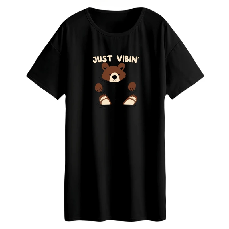 تی شرت لانگ زنانه مدل خرس قهوه ای