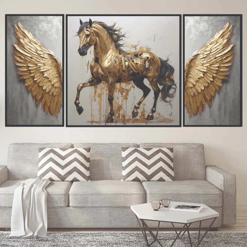 تابلو بکلیت طرح دیجیتال آرت مدل B-2013 فریم مشکی مجموعه 3 عددی