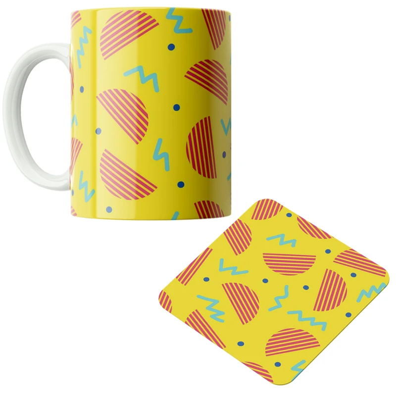 ماگ پاد آفرین مدل طرح و خطوط کد DKC513 به همراه زیر لیوانی