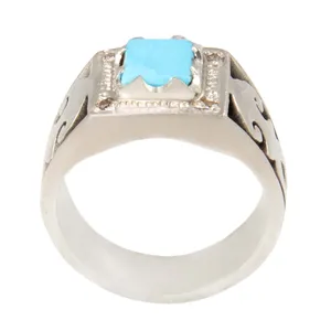 انگشتر نقره مردانه بازرگانی میلادی مدل  سنگ فیروزه طبیعی نیشابور کد AM_2011