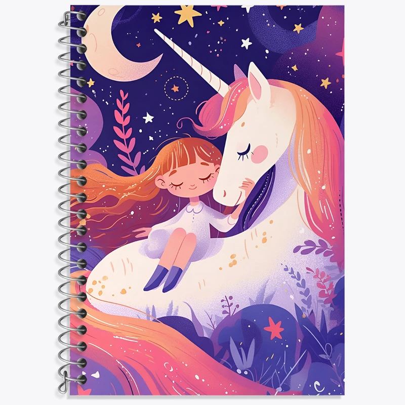 دفتر زبان 50 برگ خندالو مدل دو خط طرح اسب تک شاخ کیوت کد N4625