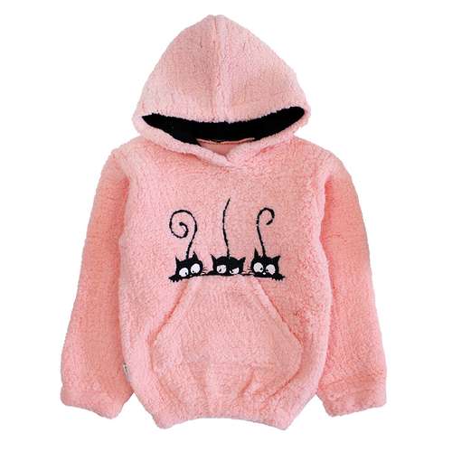 هودی دخترانه مدل تدی 3 گربه رنگ گلبهی
