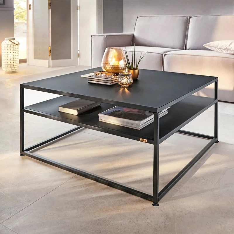 میز جلومبلی مربع با پایه فلز و صفحه MDF دیزم مدل CO_D100_80