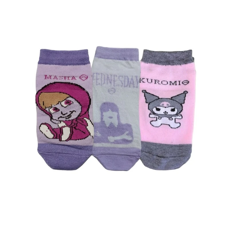 جوراب ساق کوتاه دخترانه مدل ونزدی کرومی و ماشا کد 06 مجموعه 3 عددی