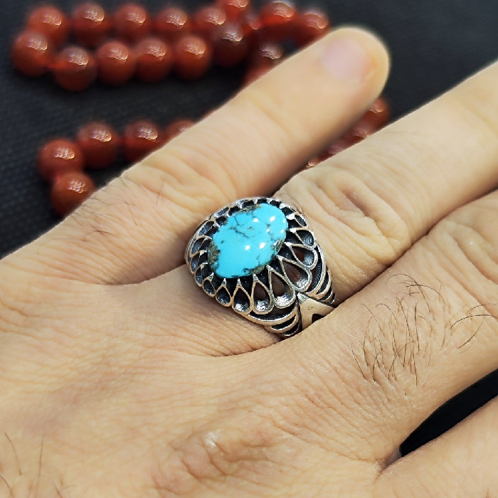 انگشتر نقره مردانه مدل سنگ فیروزه نیشابور کد 327 انگشتر نقره مردانه مدل سنگ فیروزه نیشابور کد 327