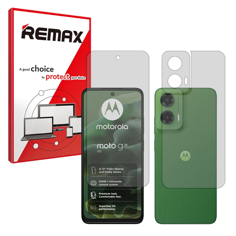 محافظ صفحه نمایش مات ریمکس مدل Resistant مناسب برای گوشی موبایل موتورولا Moto G35 به همراه محافظ پشت گوشی موبایل 