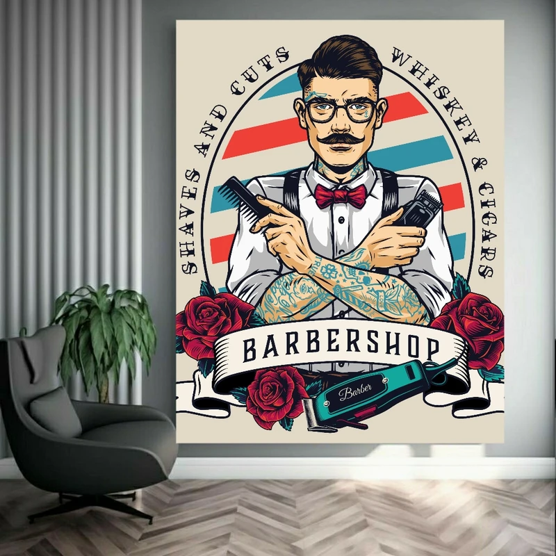 تابلو بوم طرح آرایشگاه مردانه مدل آرایشگر شیک کد BK23006