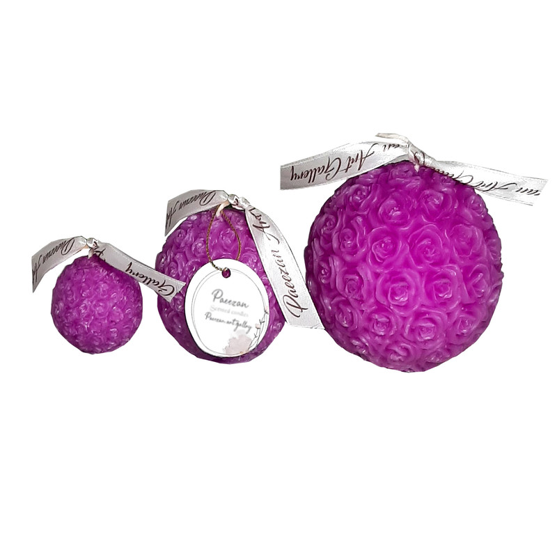 شمع دست ساز مدل توپ گل مجموعه سه عددی