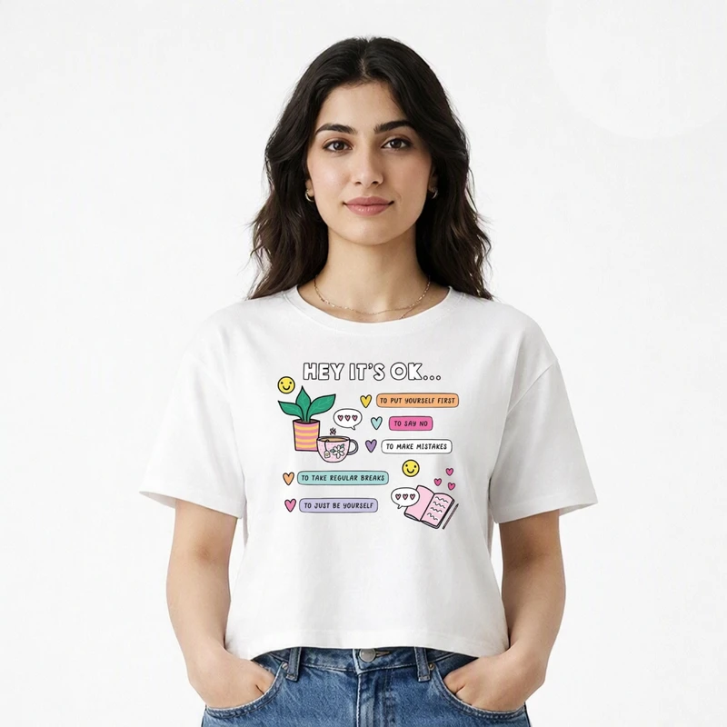 کراپ تی شرت آستین کوتاه زنانه طرح نوشته کد 3