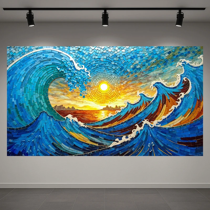 تابلو بوم طرح مخمل موج کاشی مدل طلوع خورشید کد AR3060532