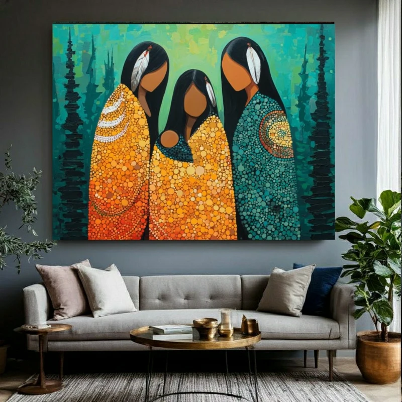 پوستر پارچه ای طرح مخمل مینیمال مدل بانوان سرخپوست کد BK25047