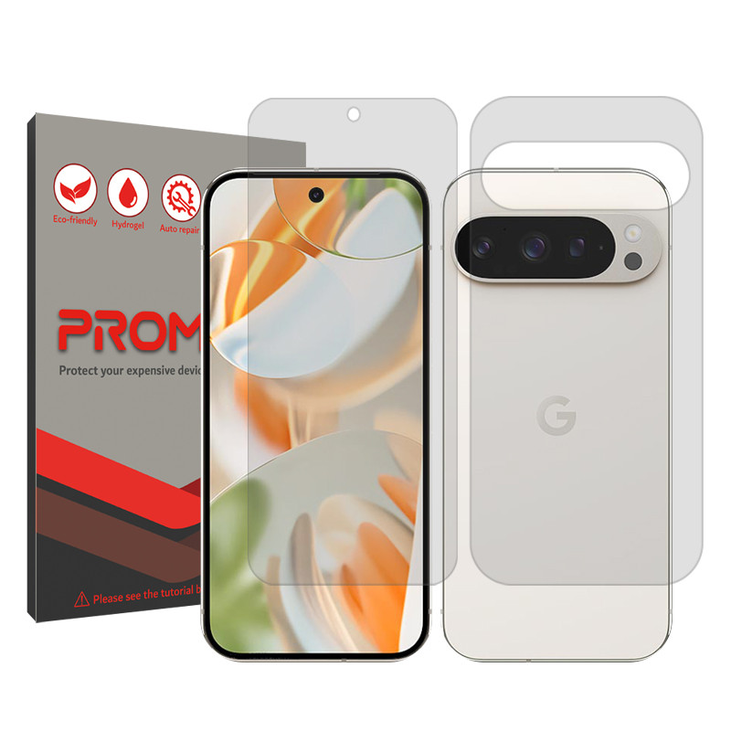 محافظ صفحه نمایش شفاف پرومیت مدل Resistant مناسب برای گوشی موبایل گوگل Pixel 9 Pro به همراه محافظ پشت گوشی