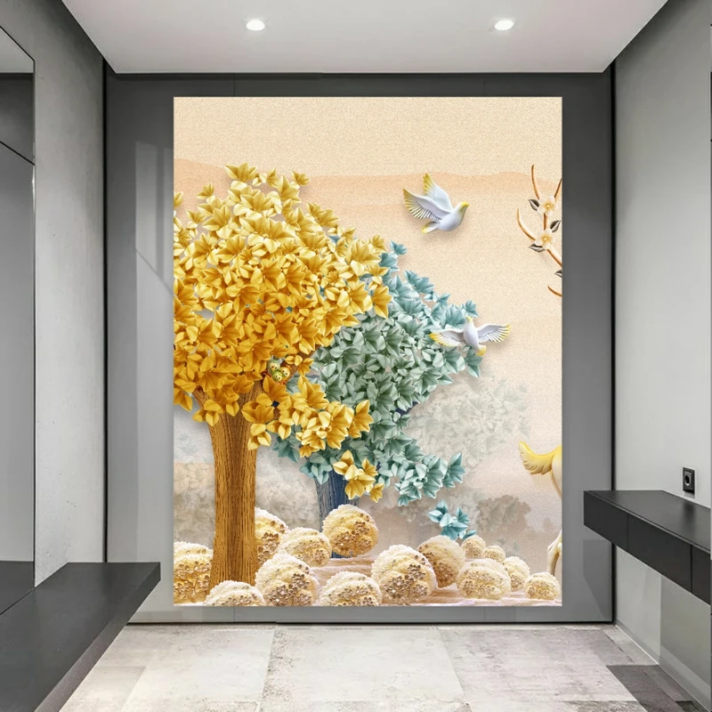 تابلو بوم طرح مخمل نقاشی انتزاعی درخت مدل پرندگان کد M336