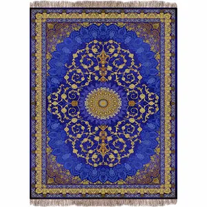 فرش ماشینی ۱۲۰۰ شانه پردیسان زمینه آبی حاشیه طلایی کد 1043a