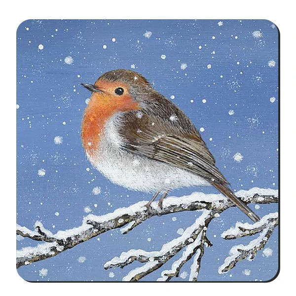  زیر لیوانی طرح پرنده و شاخه های برفی کد nzl496