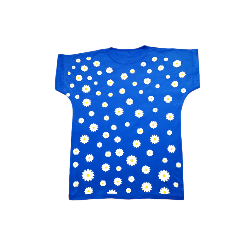تی شرت آستین کوتاه زنانه مدل بابونه 04 رنگ آبی
