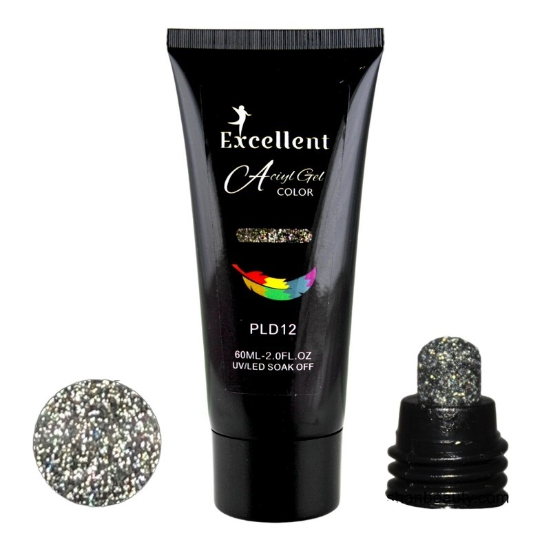 پلی ژل کاشت ناخن اکسلنت مدل دیسکو شماره PLD12 حجم 60 میلی لیتر