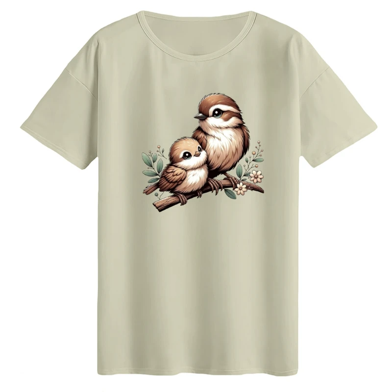 تی‌شرت لانگ آستین کوتاه زنانه مدل پرنده ها کد01