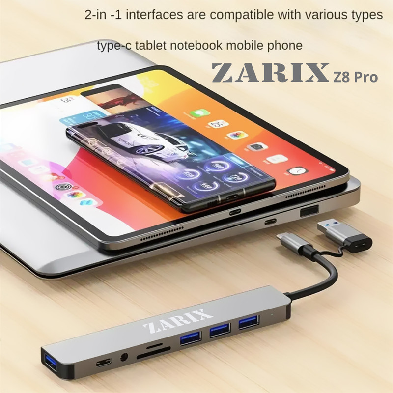 هاب 8 پورت USB 3.0/USB-C زاریکس مدل Z8 Pro