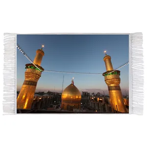 فرش ماشینی دیوارکوب اطلس آبی طرح حرم امام حسین مدل T2409 