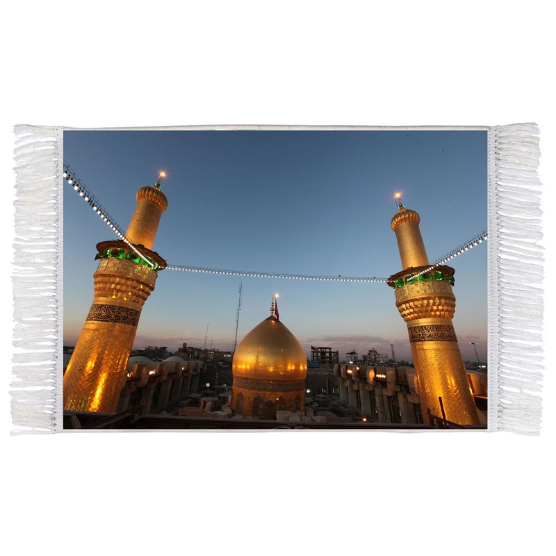 فرش ماشینی دیوارکوب اطلس آبی طرح حرم امام حسین مدل T2409