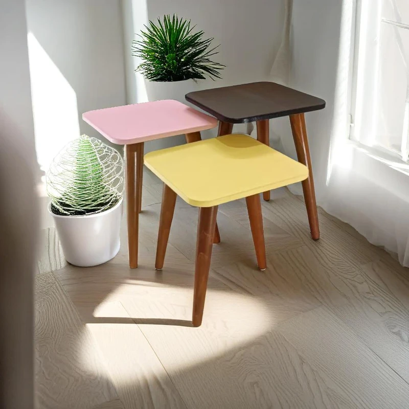 میز عسلی مربع مدل لیون 322 کد 54 مجموعه سه عددی