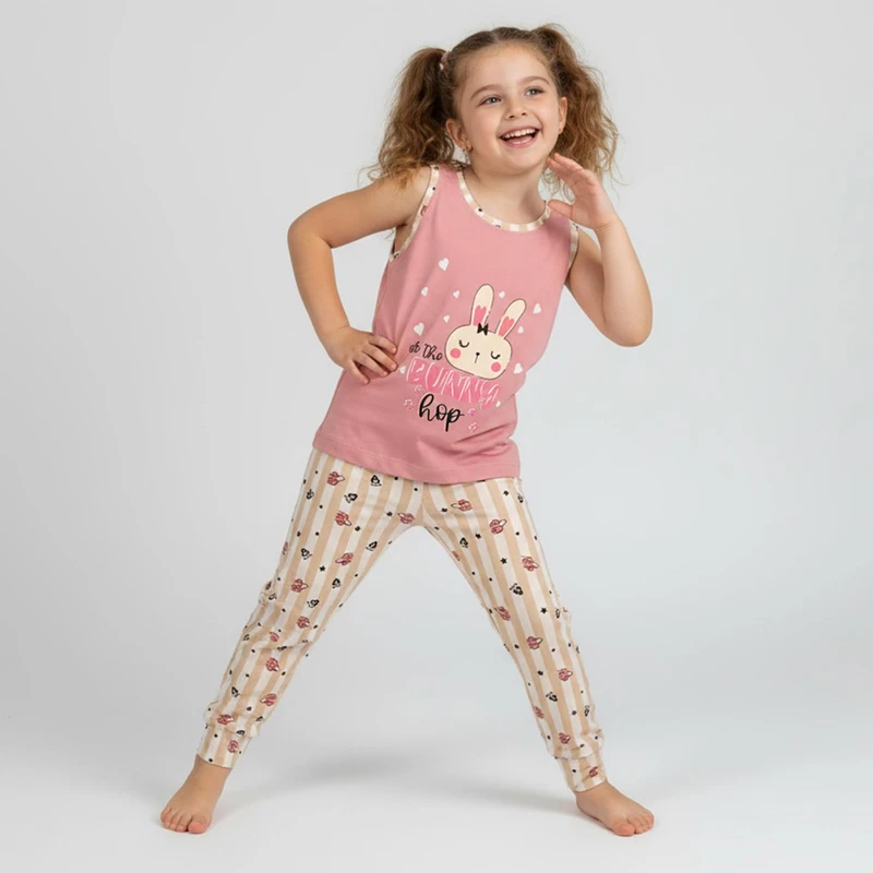 ست تاپ و شلوار دخترانه ناربن مدل بانی و ستاره رنگ صورتی