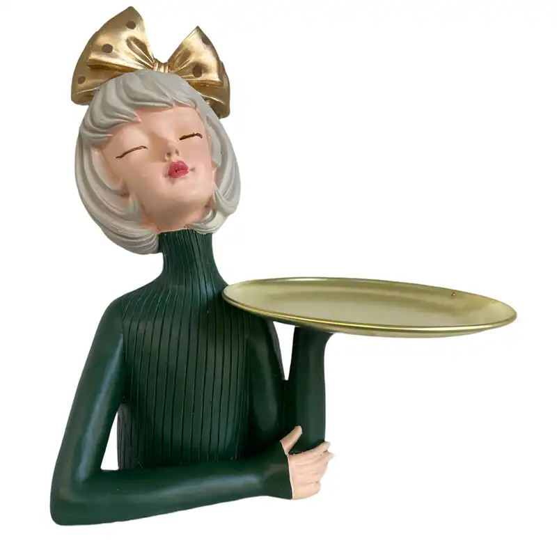 مجسمه هوم لاکس مدل دختر سینی فلزی به دست