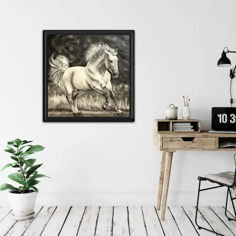 تابلوی نقاشی سیاه قلم طرح اسب مدل 024