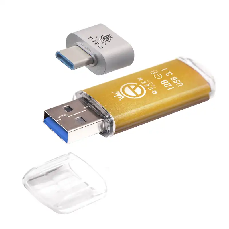 فلش مموری کوئین تک مدل QUICK USB3.1 ظرفیت 128 گیگابایت به همراه مبدل USB-C