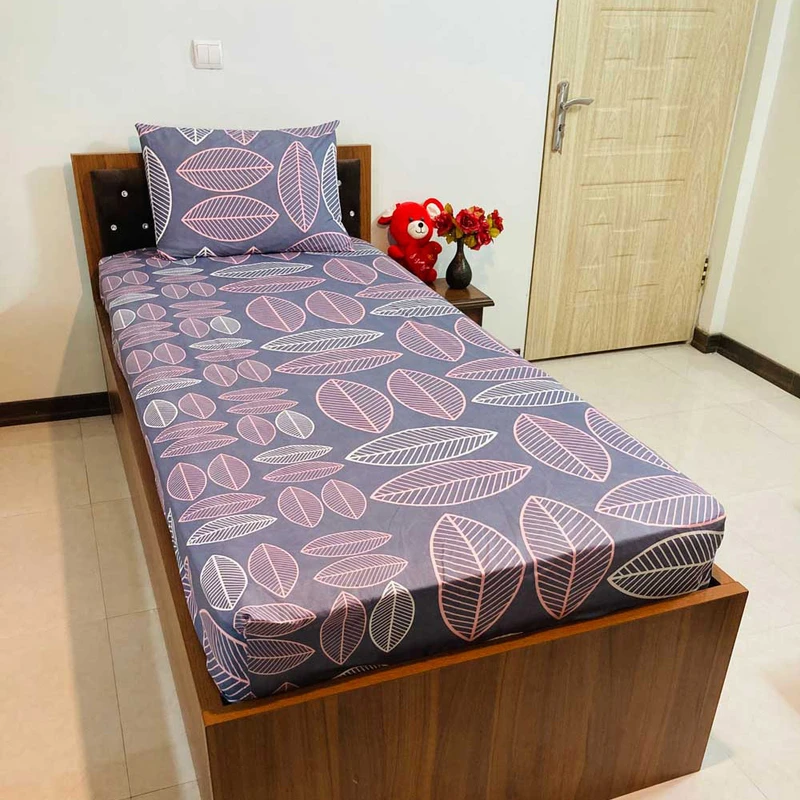 سرویس ملحفه مدل کشدار طرح ترک برگ ماکااو 1 نفره 2 تکه