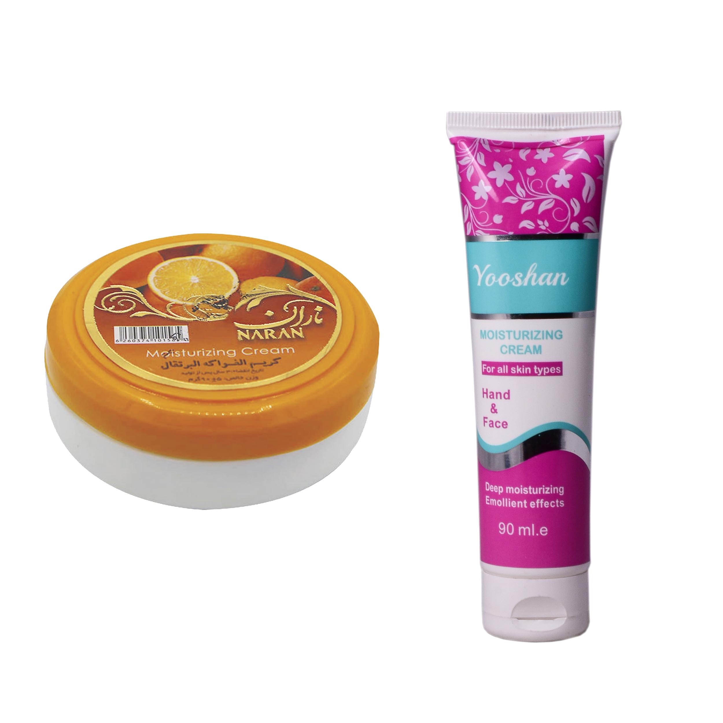 کرم مرطوب کننده یوشن مدل روغن بادام حجم 90 میلی لیتر به همراه کرم مرطوب کننده ناران مدل پرتقال وزن 90 گرم