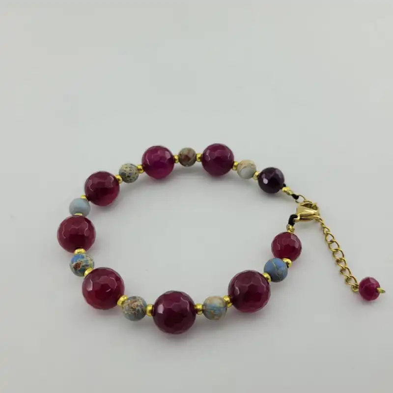 دستبند زنانه مدل سنگ عقیق یاقوتی و فیروزه کد 9093