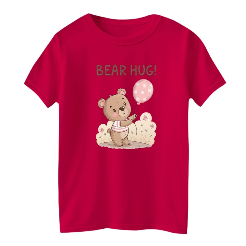 تی شرت آستین کوتاه یقه گرد بچگانه مدل خرس و بادکنک