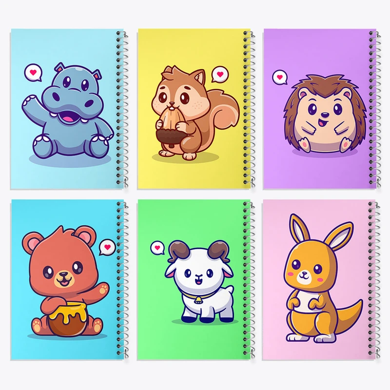 دفتر مشق 50 برگ خندالو طرح حیوانات بامزه کد 427 مجموعه 6 عددی