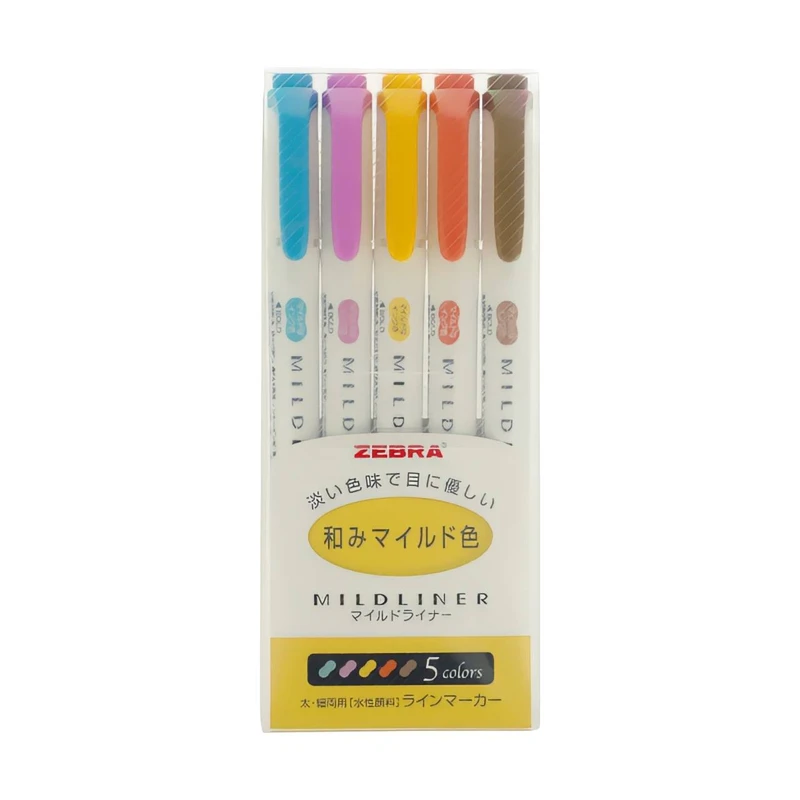 ماژیک علامت گذار دوسر زبرا مدل MILDLINER بسته 5 عددی
