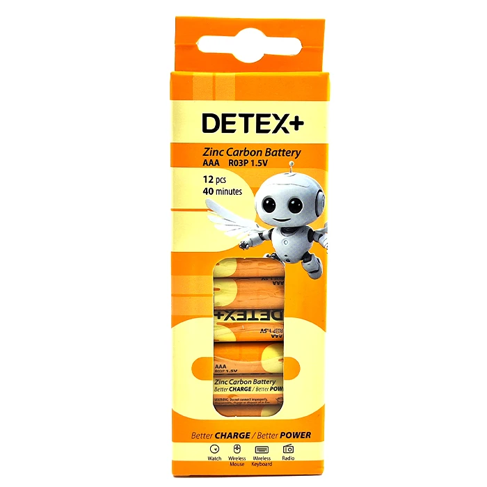 باتری نیم قلمی دتکس پلاس مدل R03P ZINC بسته 12 عدد
