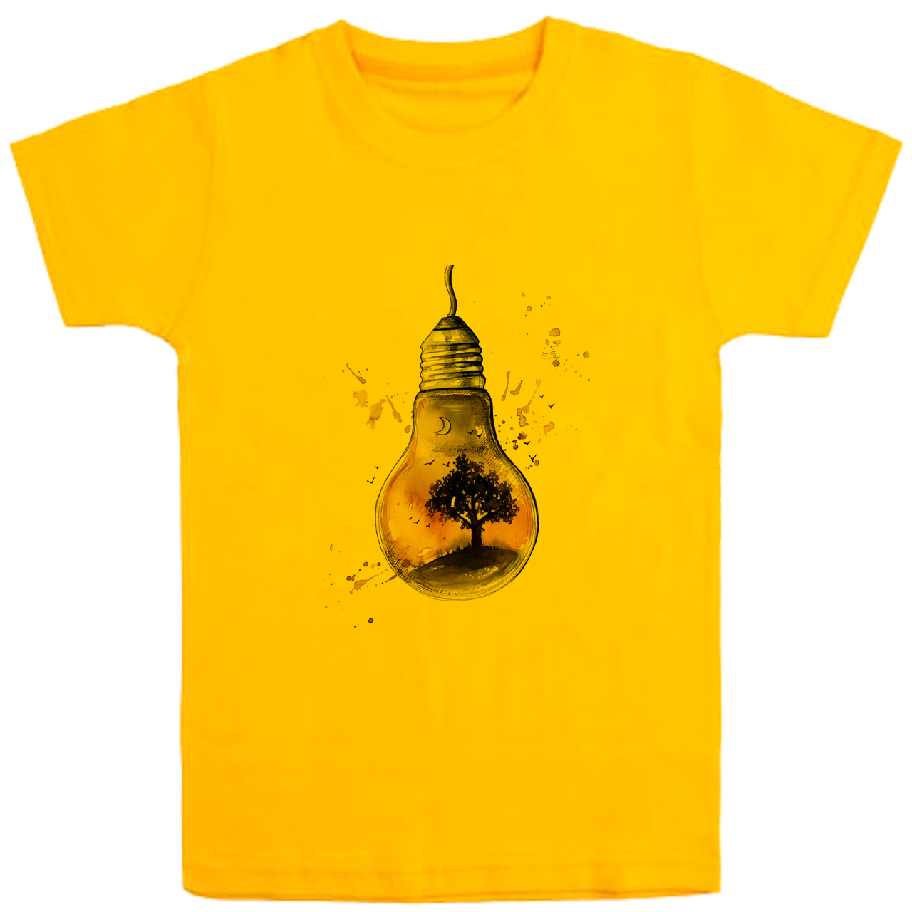 تی شرت آستین کوتاه دخترانه مدل لامپ D90 رنگ زرد