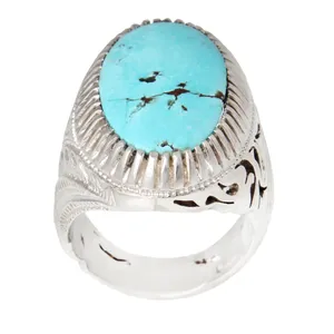 انگشتر نقره مردانه بازرگانی میلادی مدل سنگ فیروزه طبیعی نیشابور AM_1993